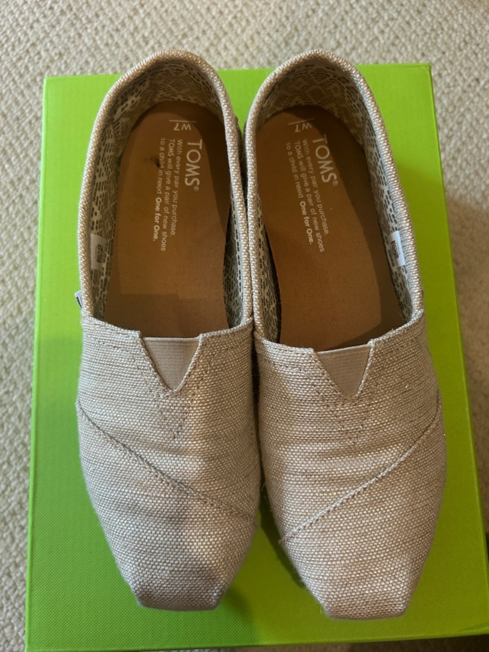 TOMS Women's Metallic Beige Slip-On Flats